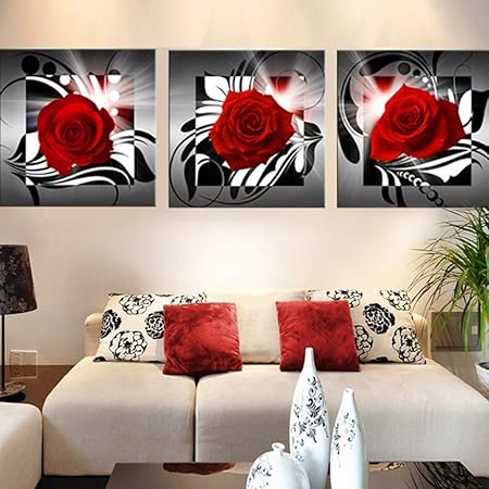 Minran Decor Impressions Sur Toile Fleur Rose Rouge Fond