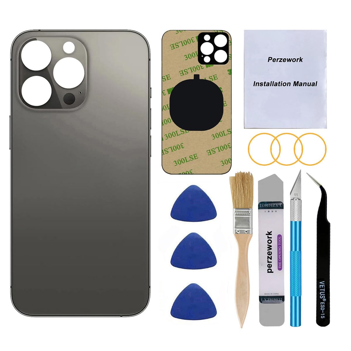 Photo 1 of Perzework OEM Rear Cover Back Glass Replacement for iPhone 13 pro max 6.7 inches (Graphite) All Carriers with Pre-Installed Adhesive and Repairing Tool Kits
