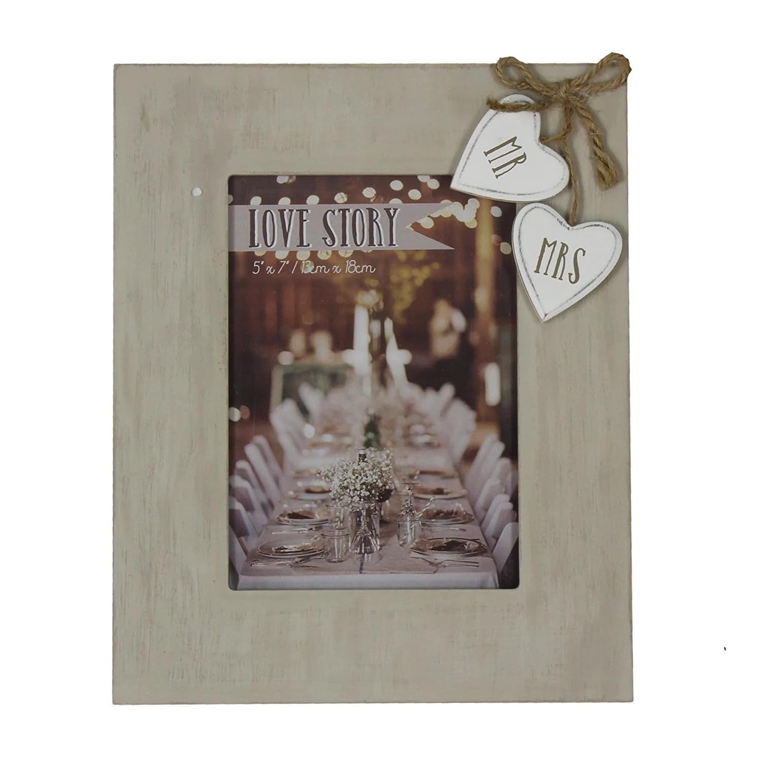 Love Story Wooden Frame With Hearts "Mr & Mrs" 5x7" WG71257