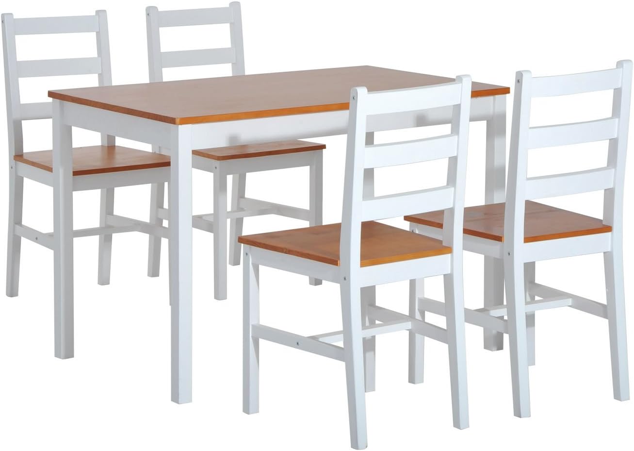 HOMCOM 5 PCs Dining Set Solid Pine Wood Table Compact Design 4 High Back Chairs Home Kitchen Funiture White