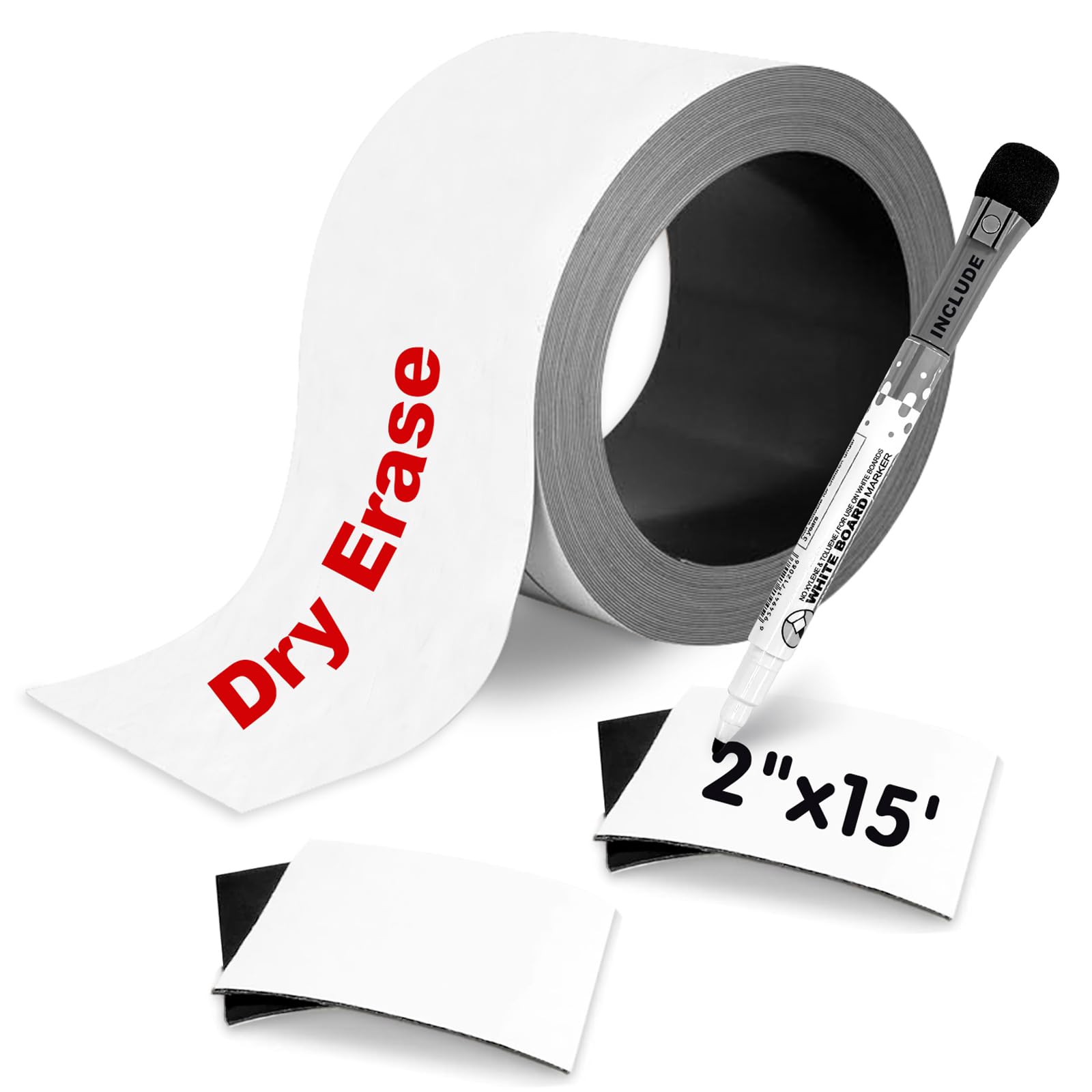 Photo 1 of Thaibear Magnetic Dry Erase Labels Roll, 2 Inch x 15 Feet, Magnetic Tape Roll, Magnetic Strips Labels for White Board, Flexible Blank Write On Magnets for Refrigerator and Crafts - Include a Marker