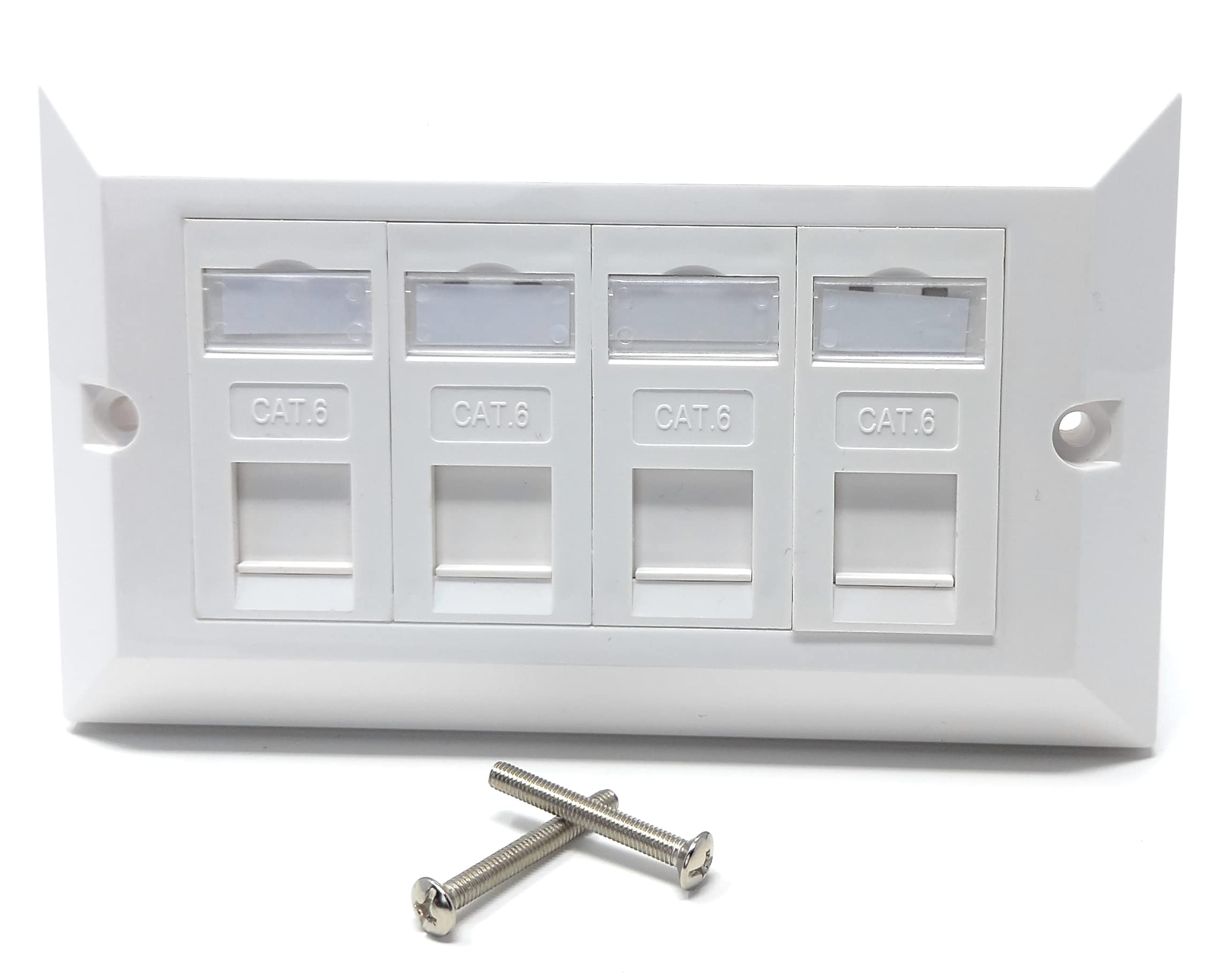 DRUT Cat6 RJ45 FacePlate Wall Socket Box for Ethernet LAN Networking Face Plate, Compatible with Cat5e, Cat6, Cat7, Cat8, Cat9 Cable, With Keystone Jack (Quad Port, White)