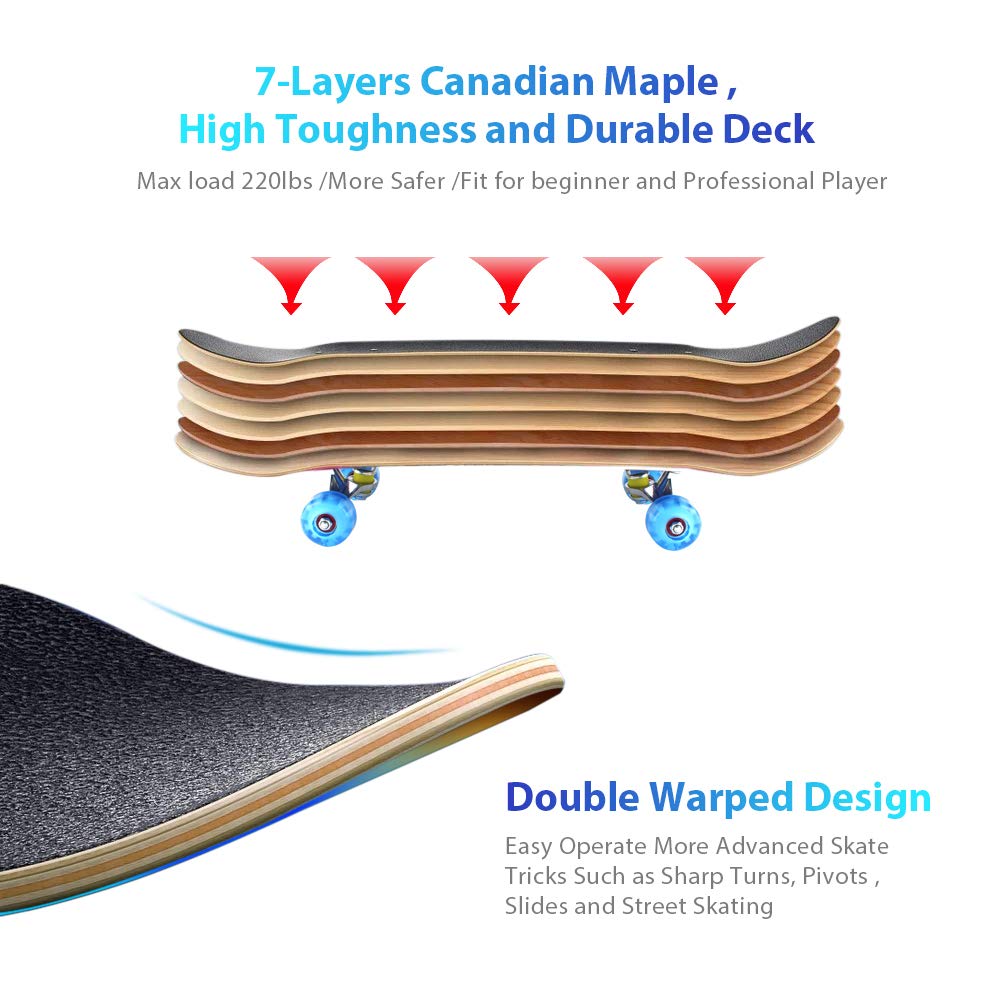 Easy_Way Complete Skateboards- Standard Skateboards for Beginners Kids Boys Girls Teenager- 31''x 8''Canadian Maple Cruiser Pro Skate Board, Skateboards