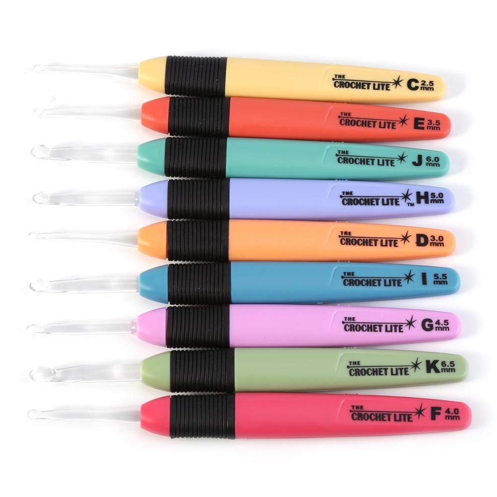 9Pcs LED Light Crochet Hooks Color Coded Illuminated Hooks Knitting Sewing Craft Tools Set with Ergonomic Grip Handles Knitting Tools