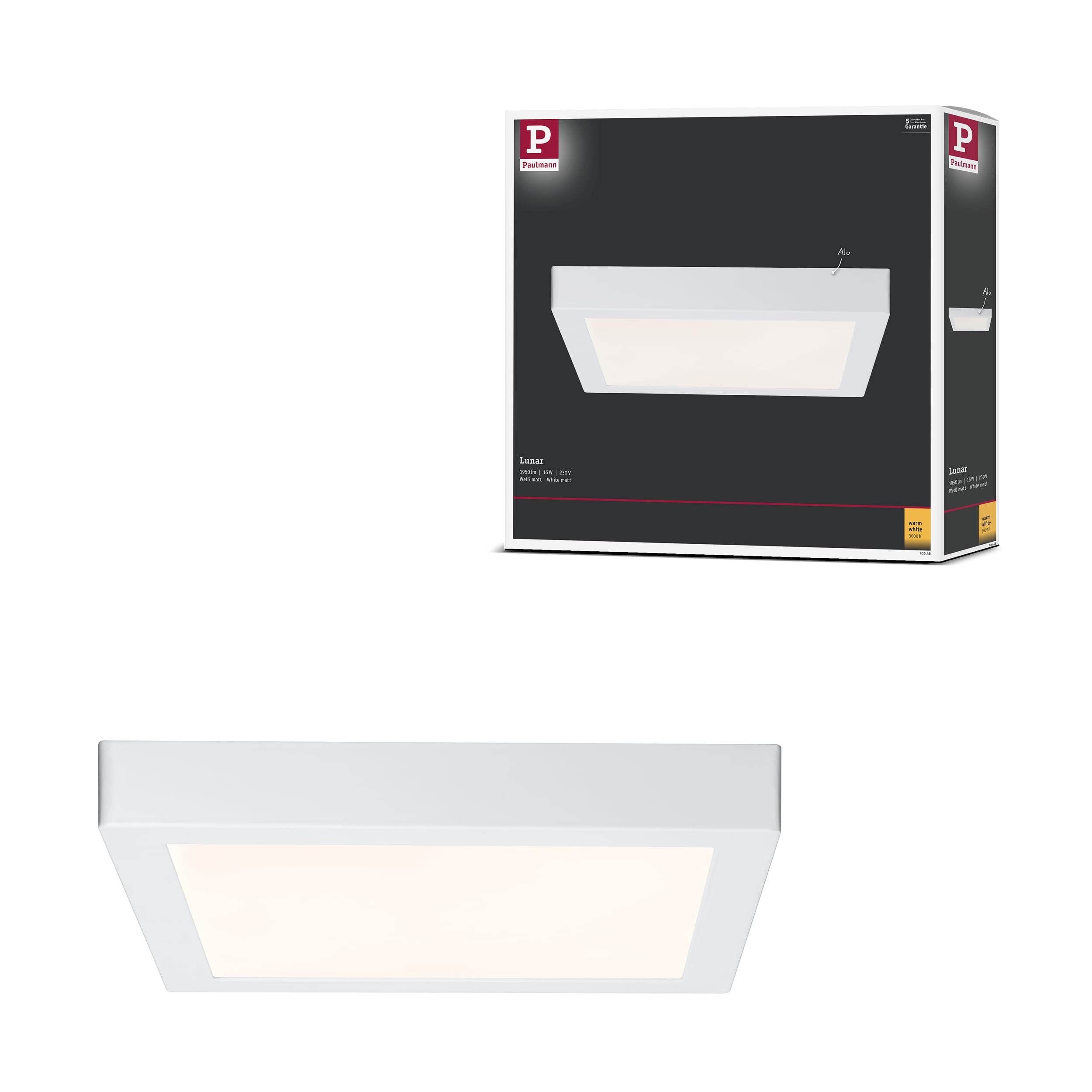 WallCeiling Lunar LED Panel 300x300mm 18W 230V White matt Aluminium