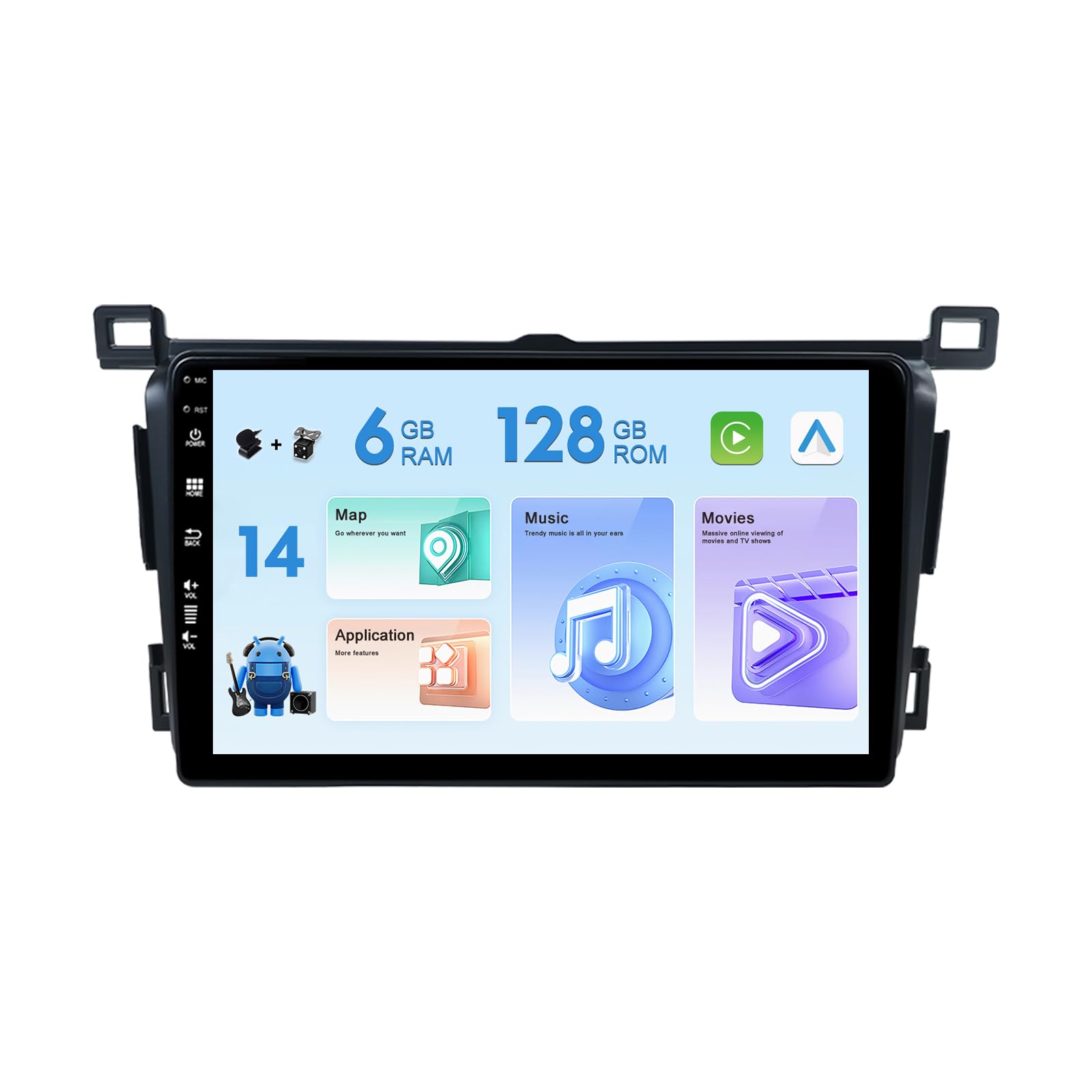 MISONDA 2 Din 9in IPS Touch Screen Android 14 Car Stereo For Toyota RAV4 RHD 2013-2018 - [6GB+128GB] - Built-in DSP/Carplay -Camera+Mic -Support GPS DAB WIFI BT5.0 SWC Mirrorlink Head unit