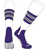 PEAR SOX OTC Baseball Softball Stirrup Socks (E, 5in) White, Purple, Black, Purple