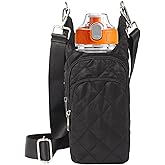 Ahdoma Water Bottle Holder with Strap Water Bottle Carrier Quilted Puffer Crossbody Sling Purse Hydro Bag for Women Walking Hiking