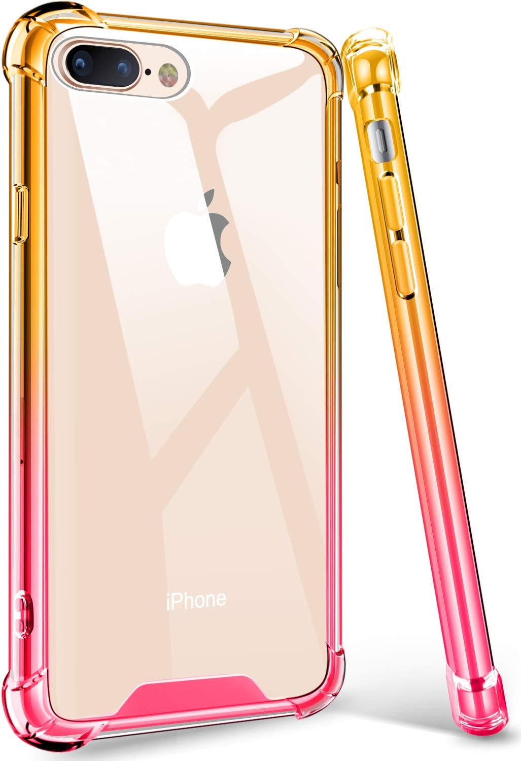 iPhone 8 Plus Case, iPhone 7 Plus Case, Acalantha High Impact Colorful Clear Back Girly Shock Absorption Bumper Protection Case Cover for Apple iPhone 7 Plus 8 Plus (Gold Yellow Pink)