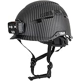 Klein Tools 60517 Safety Helmet, Vented Class C with Rechargeable Lamp and Chin Strap, Premium KARBN Pattern, Adjustable Vents