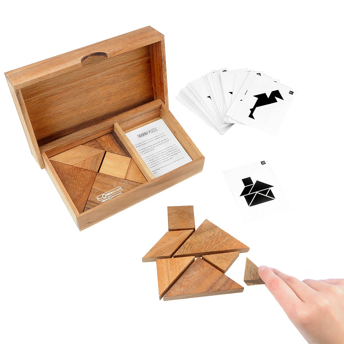 Logica Puzzles Art. Double Tangram - Wooden Brain Teaser - 65 Puzzles in 1 - Card Box - Puzzle for 1 or 2 Players - Euclide Collection