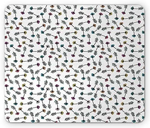 Doodle Mouse Pad, Hand Drawn Botany Themed Colorful Flowers Romantic Composition of Foliage Leaves, Standard Size Rectangle Non-Slip Rubber Mousepad, Multicolor