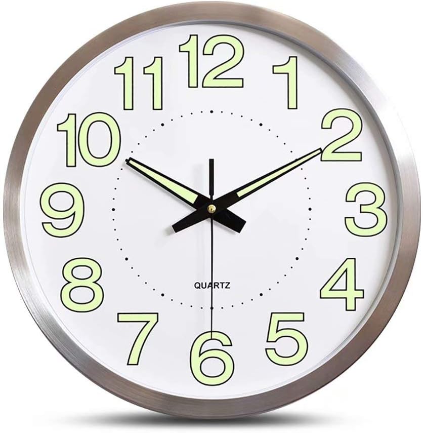 FlorLife 12" Luminous Glow in The Dark Wall Clock with Numbers, Silent Non-Ticking Modern Hanging Clock Battery Operated Round Easy to Read for School/Home/Office/Hotel
