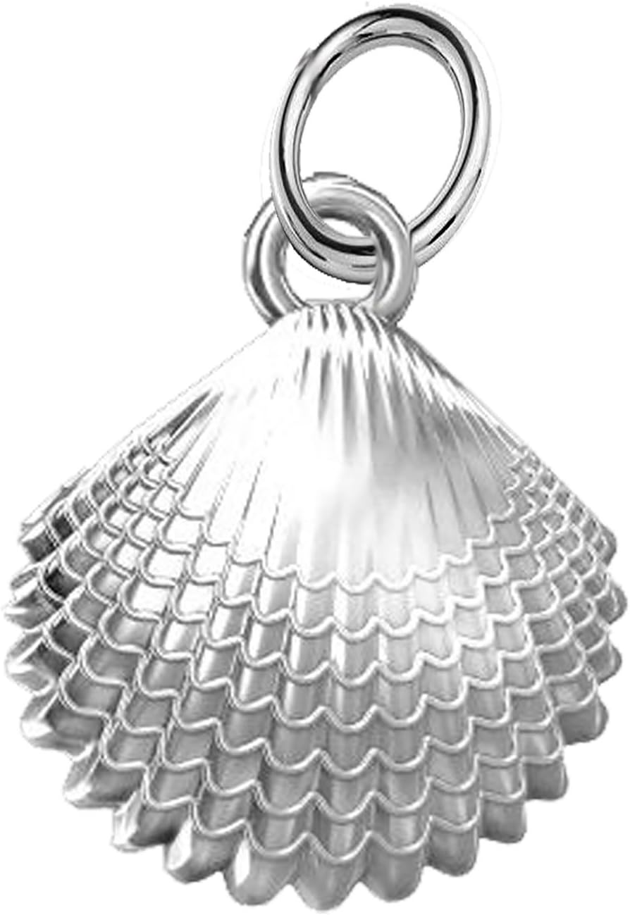 Solid Silver Scallop Shell charm pendant fits on european bracelet or necklace A14P