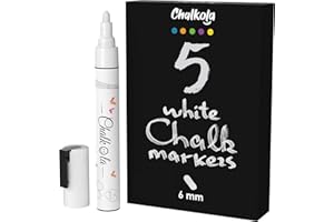 Chalkola White Chalk Markers for Blackboard, Chalkboard Sign, Window, Bistro, Car, Glass (5 Pack 6mm) - Liquid Chalkboard Markers Erasable - Paint Chalk Pens Washable Ink Reversible Tip