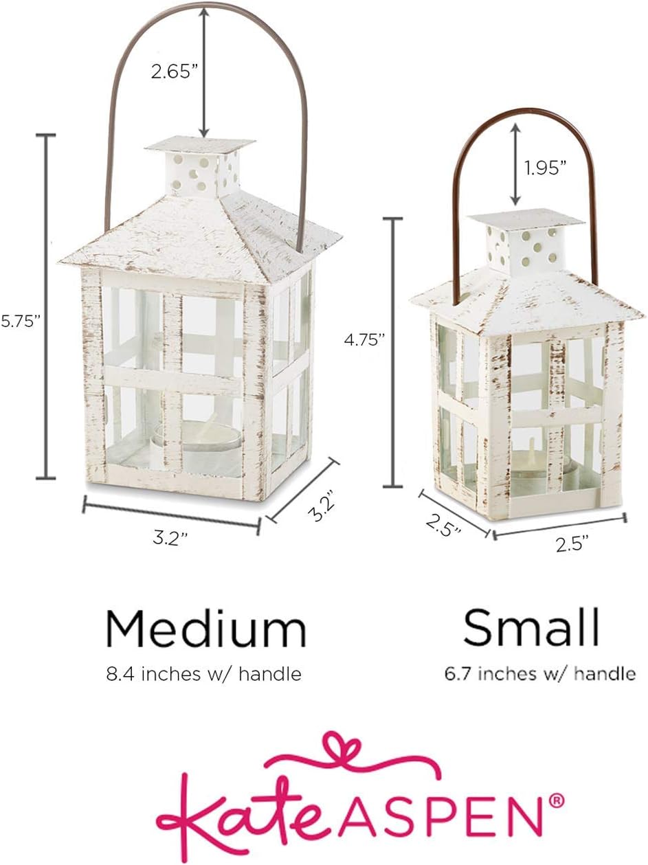 Kate Aspen Vintage White Distressed Small Candle Lantern, One Size: Kitchen & Dining