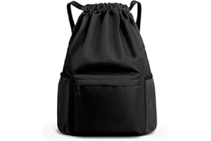 Coreskin Drawstring Backpack, Small Gym Bag with Wet & Dry Compartment, Basketball Bag Sackpack for Men Women, Sports Backpack for Swim Soccer Accessories Essentials, Black, Size S
