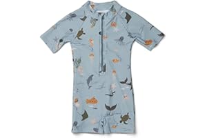 LDIOIF Boys One Piece Swimsuit Whale Dolphin Bathing Suit Zipper Rash Guard Kid Short Sleeve Swimwear Shark Beach Wear UPF50+