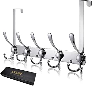 Perchero Puerta, LYLIN Colgador Puerta en Acero Inoxidable con 15 Ganchos, Ganchos de Perchero para Dormitorio Baño Pasillo y Cocina (Plateado, puerta ...