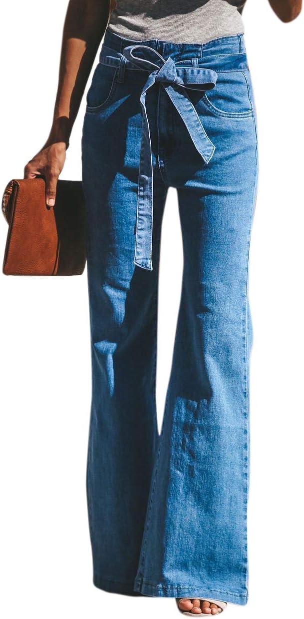 GUNLIRE Women's Juniors Bell Bottom Flare Jeans High Waisted Stretch Wide Leg Long Pants
