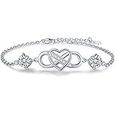 ÀIMBRACE Moissanite Bracelets for Women: Moissanite Link Charm Bracelet, 925 Sterling Silver/18K White Gold Plated/Rhodium Finish, Infinity Heart Station, Adjustable, Fine Jewelry Gift Ideas for Women