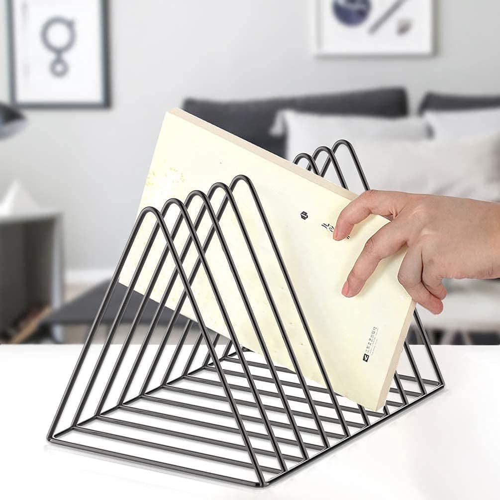 File Folder Stand Desktop File Organizer Triangle Wire Magazine Holder Rack 9 Slots File Sorter