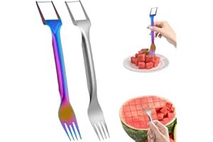 2Pcs Watermelon Fork Slicer Cutter, Stainless Steel Fruit Cutter Portable Watermelon Cutter Slicer Tool 2-in-1 Fruit Cutter, 