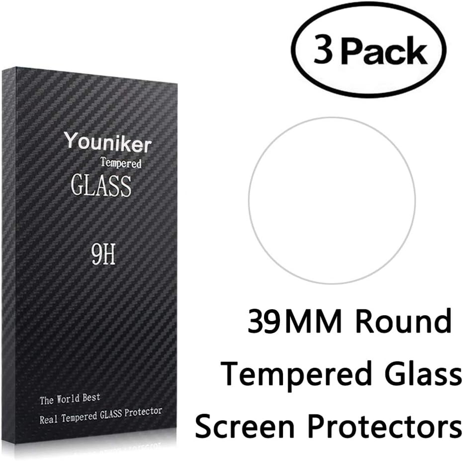 YounikerYouniker 3 Pack Universal Round Watch Screen Protector Tempered Glass, 39MM Generic Watch Screen Protector Foils Glass 9H Hardness 0.3MM Slim, Anti-Scratch, Anti-Fingerprint, No Bubble (39MM)