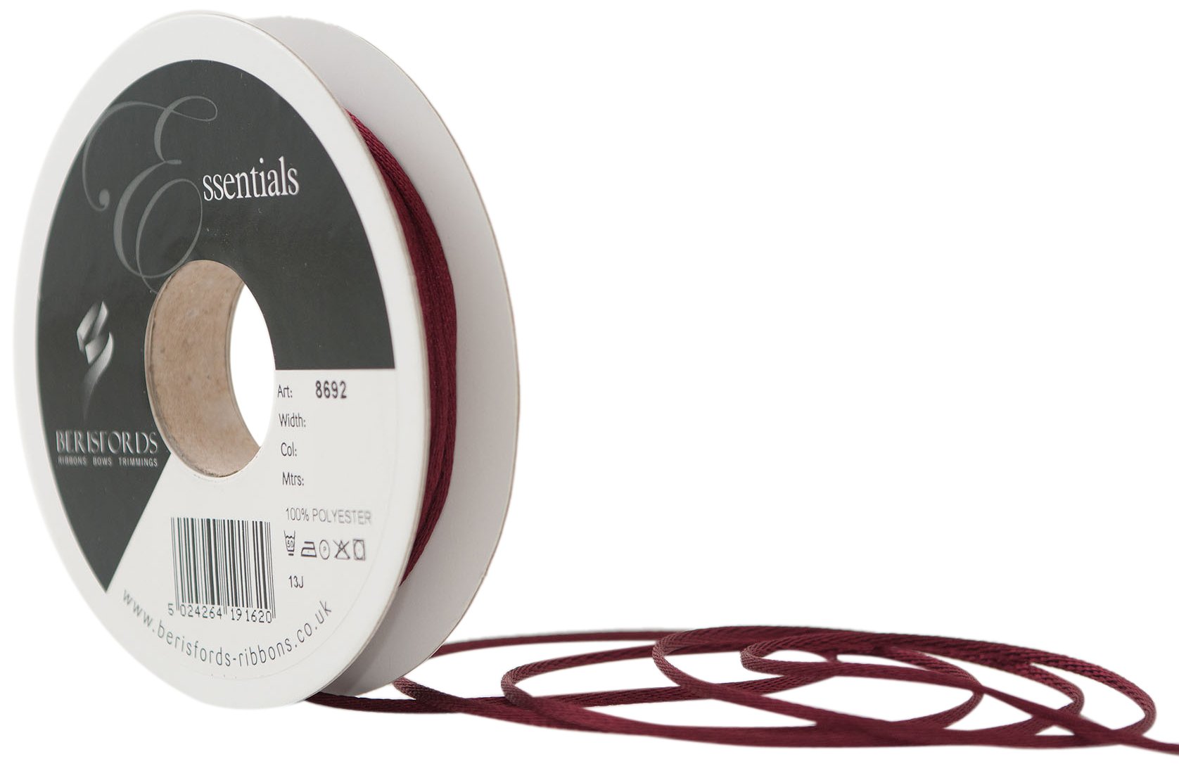Berisfords 2 mm Rope Ribbon, Bordeaux