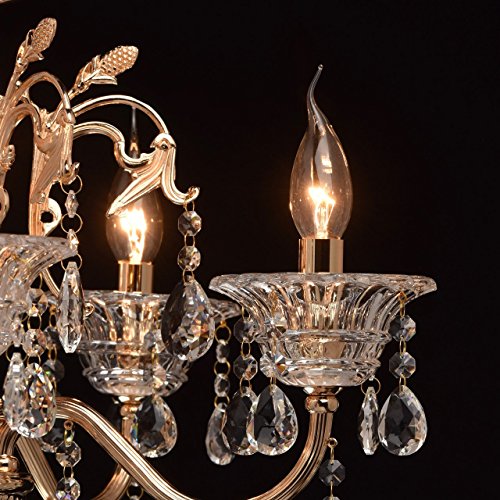 MW-Light Kroonluchter Kaarsen 5 Vlammen Klassiek Goudkleurig Metaal Kristal - Afbeelding 5