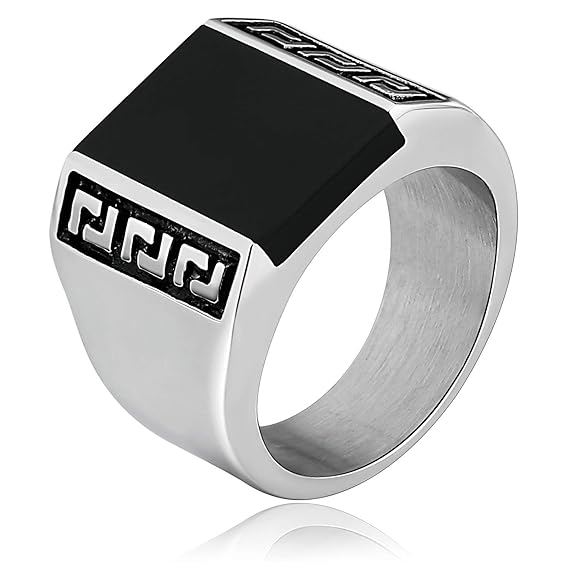 Blisfille Ringe Edelstahl Verlobung Punk Ringe Great Wall Mter Edelstein Quadrat Daumen Ring Herren Edelstahl Schwarz
