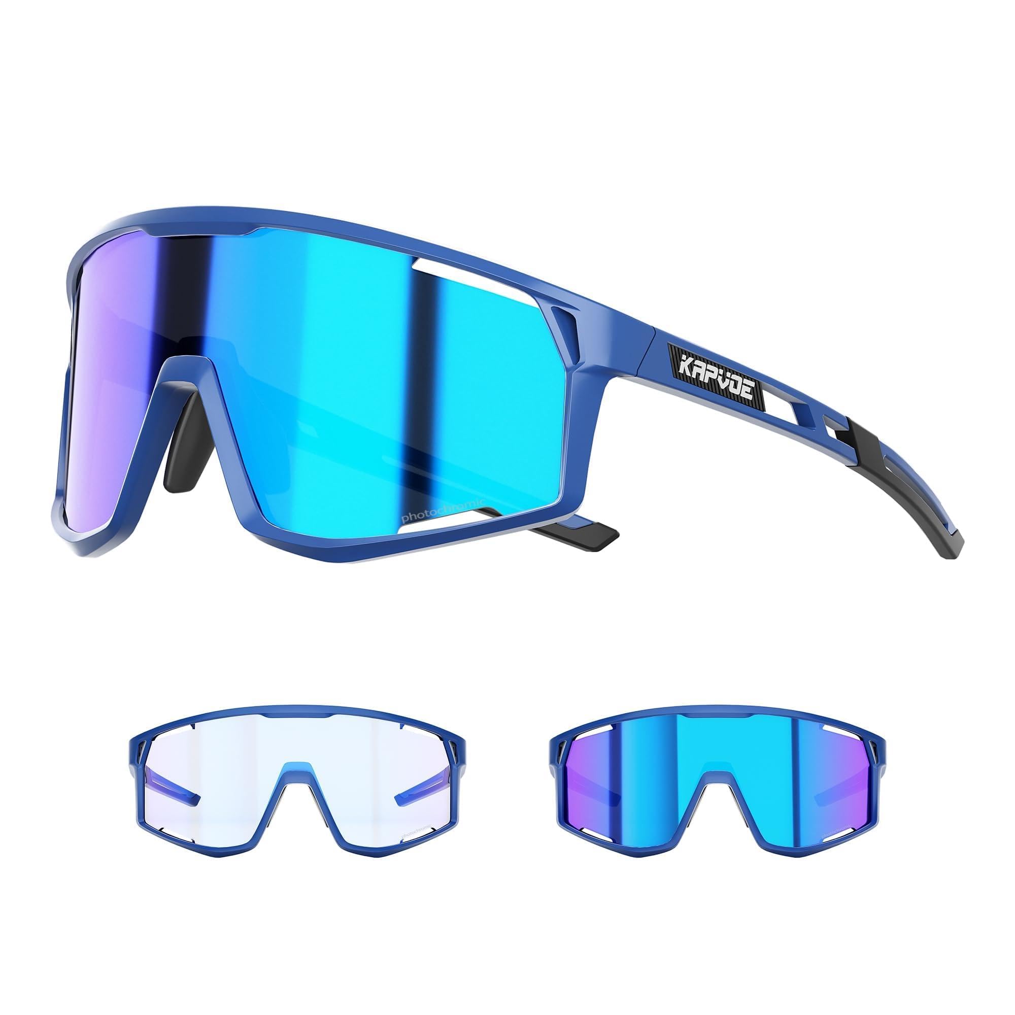 KAPVOE Photochromic Cycling Glasses Men Mountain Bike Sunglasses Women Clear MTB Sports Goggles Transition Bicycle Glasses Triathlon Running UV Protection Blue