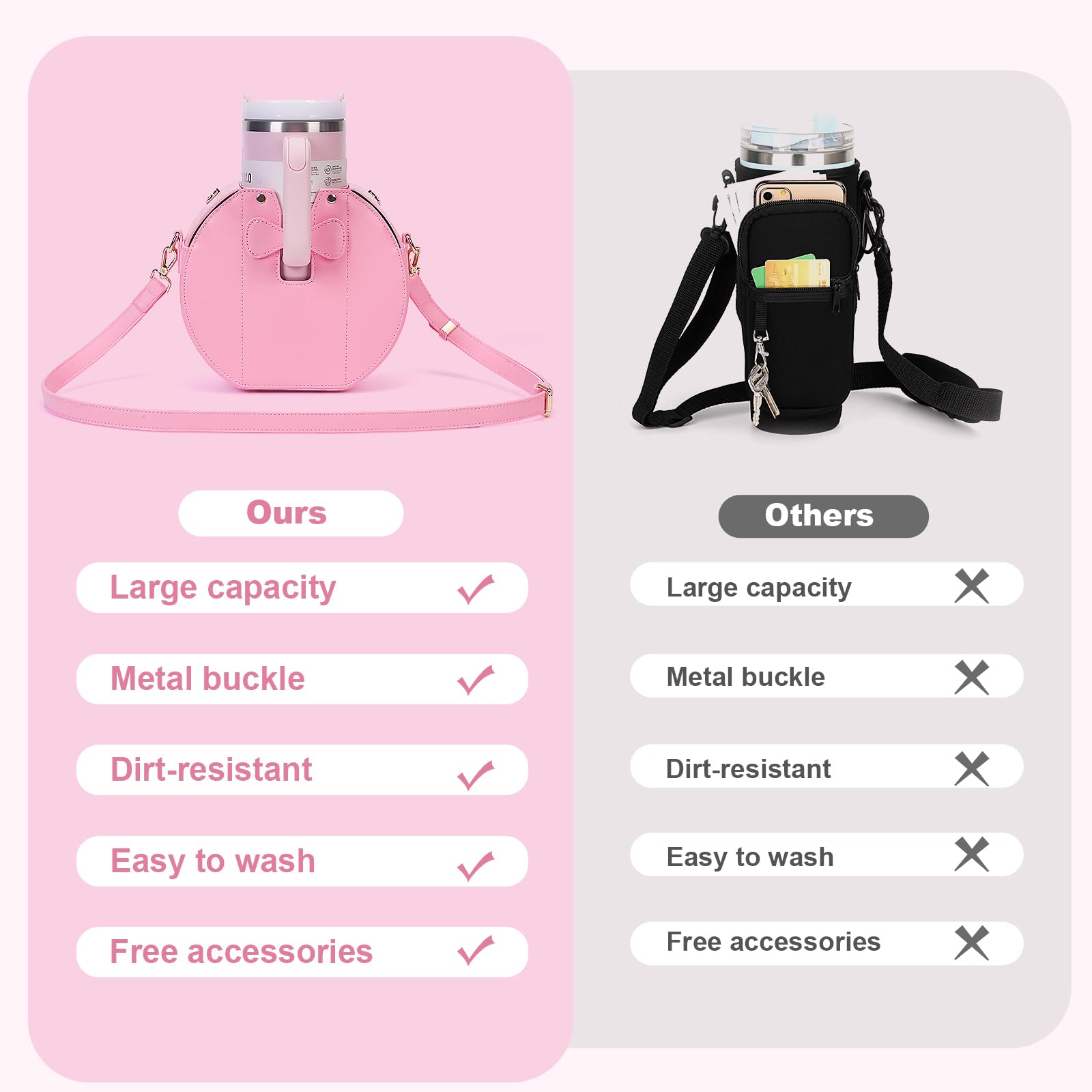 Asaint Stanley Cup Purse, Crossbody Bag with Water Bottle Holder, Adjustable Women Shoulder Strap (Pink (D))