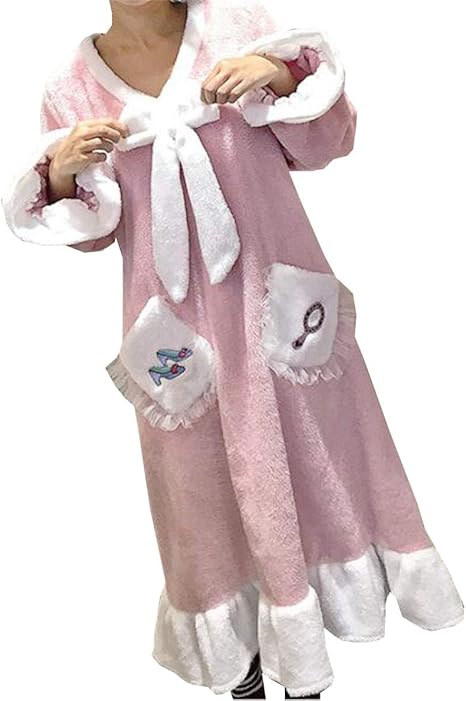 Amazon Yuyo ふわもこ 姫系 ロング ルームワンピース ロンパース オールインワン パジャマ 部屋着 寝間着 フランネル 寝巻き 可愛い ふわふわ もこもこ モコモコ 長袖 レディース 秋冬 クリスマス プレゼント ギフト ルームワンピース ネグリジェ 通販