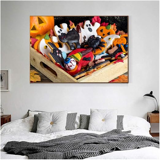 Lienzo Pintura De Pared Arte Feliz Hallowen Decoracion Pan Comida