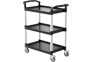 VEVOR Utility Cart, 300 lbs Load Capacity, 3-Tier Utility Plastic Cart with 360° Swivel Wheels (2 with Brakes), 24.4 x 16.1-inch Food Service Cart for Warehouse, Office, Home, Restaurant, Kitchen