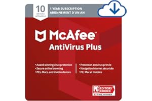 McAfee AntiVirus Protection Plus | 10 Device | Internet Security Software | PC/Mac/Android/iOS | 1 Year Subscription | Downlo