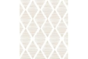 Yun-aeon 17.7" X 120" White and Beige Stripe Peel and Stick Wallpaper Modern Diamond Contact Paper Geometric Removable Wallpaper Self Adhesive Wall Paper for Bedroom Drawers Cabinets Decor Vinyl