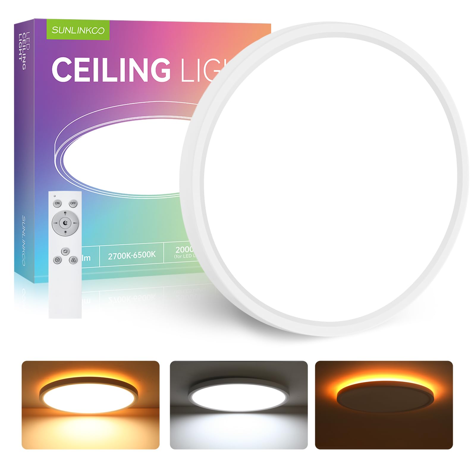 Photo 1 of Dimmable Flush Mount LED Ceiling Light Fixture with Night Light, 12 Inch 24W Super Slim Ceiling Lamp with Remote, 2400LM Super Bright, 2700K-6500K CCT Selectable, for Bedroom Living Room Kitchen