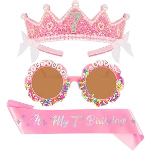 Srotmirw Birthday Decorations Birthday Crown and Sash with Flower Sunglasses Birthday Gifts Outfit Party Decor Accessories