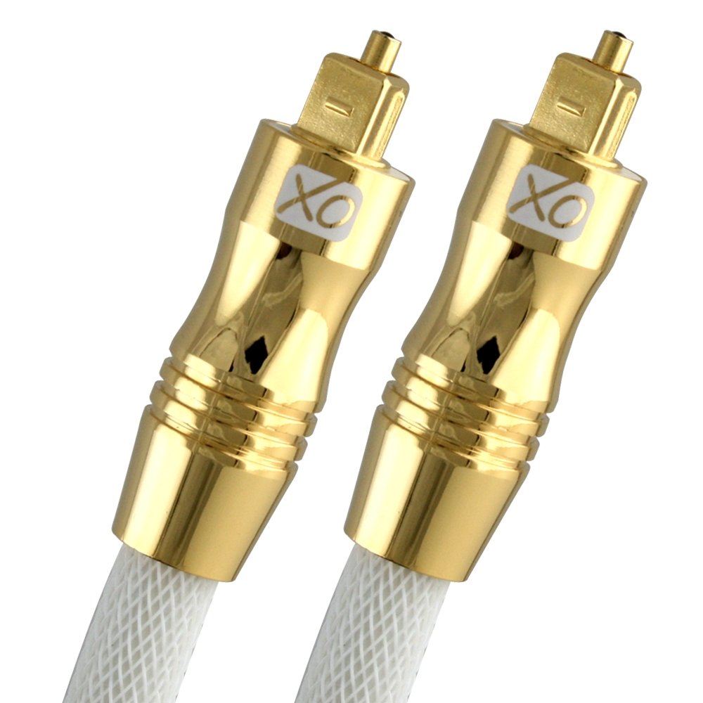 XO 10m Optical TOSLINK Digital Audio SPDIF Cable - White, GOLD series. 24k Gold Casing. Compatible with PS4/PS3, Xbox One, Wii, Sky Q, Sky HD, HD TVs, DVD, Blu-Rays, AV Amp