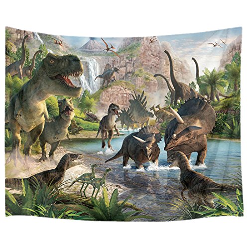 HVEST Dinosaur Tapestry Wild Ancient Predator Animal Backdrop Tapestry Wall Hanging Green Trees and Mountain Nature Wall Decor for Bedroom Living Room Dorm Party Supplies,80Wx60H inches