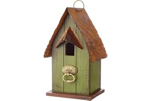 Glitzhome Bird Houses for Outside,10" H Rustic Wooden Bird House Garden Distressed Decorative Birdhouse for Outdoors, Hanging Birdhouse for Bluebird Hummingbird Wren Finch Cardinals Cedar