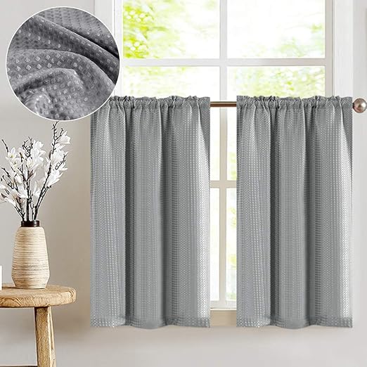 Amazon Com Jinchan Tier Curtains Waffle Woven Half Window Curtain