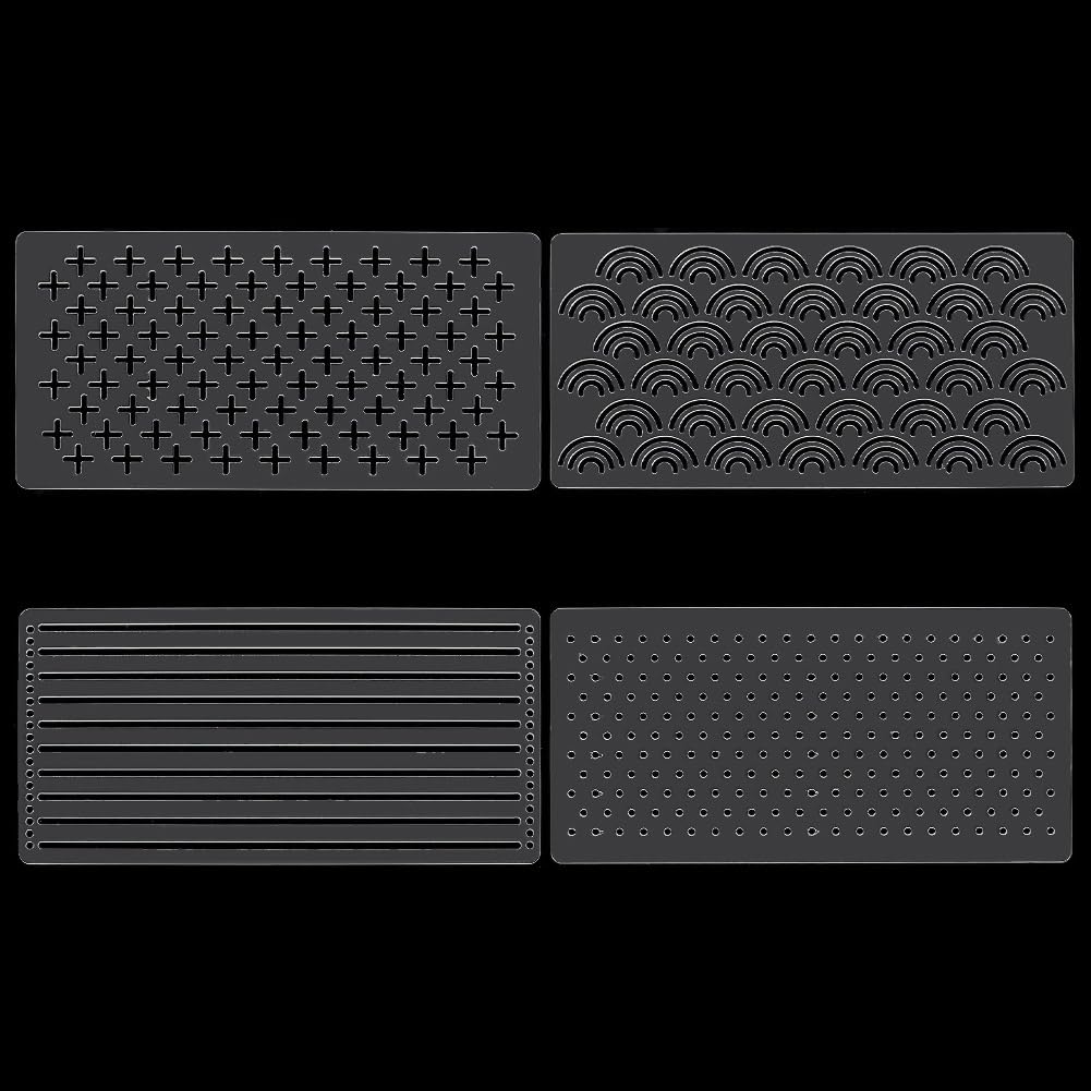 HOBBIESAY 4Pcs Customised Clear Acrylic Sashiko Stencil 10x20cm Embroidery Pattern Template Acrylic Embroidery Tool Quilting Stencil Tool Drawing Line Template for Hand Quilting and Embroidery