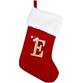 Sailup 20 Inches Monogram Christmas Stockings with Letters, Large Super Soft Christmas Stockings Red Velvet with White Super Soft Plush Cuff for Christmas Xmas Tree Holiday Fireplace (E)