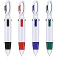 Abaokai 4 Pack 1.0 mm 4-in-1 Shuttle Pens Retractable with Carabiner Keychain On Top, 4-Color Retractable Multicolor Ballpoint Pens for Office School Supplies Students Children Gift