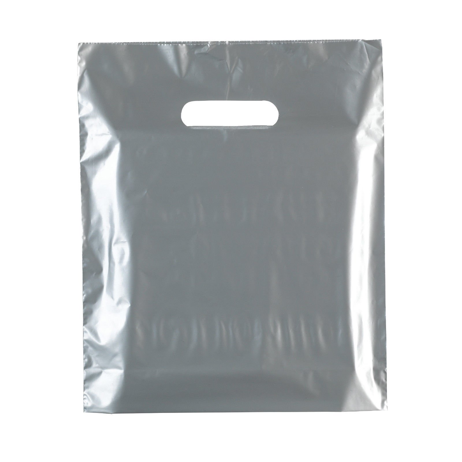 100x PLAIN SILVER 10"X12"(25.4cm x 30.48cm) PLASTIC CARRIER BAGs - Modern Printed Strong Gift shopping Bags