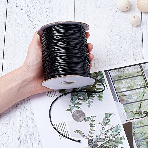 Craftdady 100 Yards 1.5mm Waxed Cotton Cord Macrame Bracelet Necklace Jewelry Making Waxed Beading Thread String (Black)