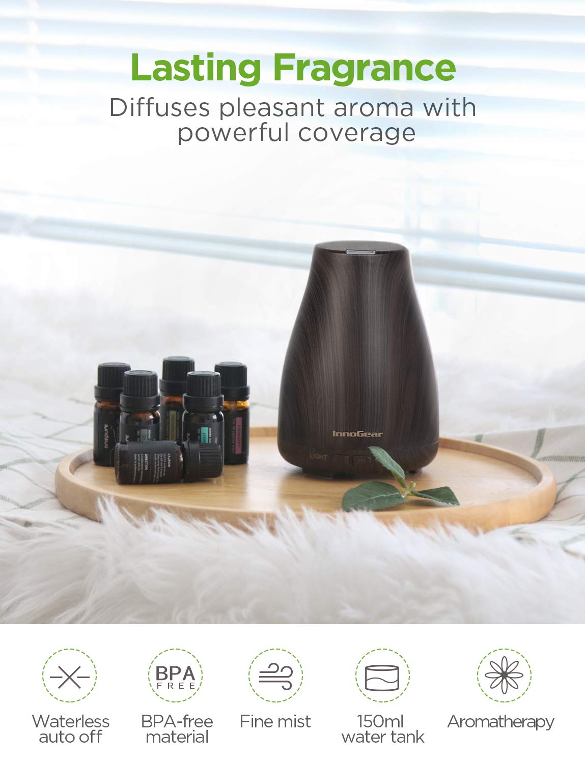 InnoGear Essential Oil Diffuser with Oils, 150ml Aromatherapy Diffuser with 6 Essential Oils Set, Aroma Cool Mist Humidifier Gift Set, Dark : Beauty